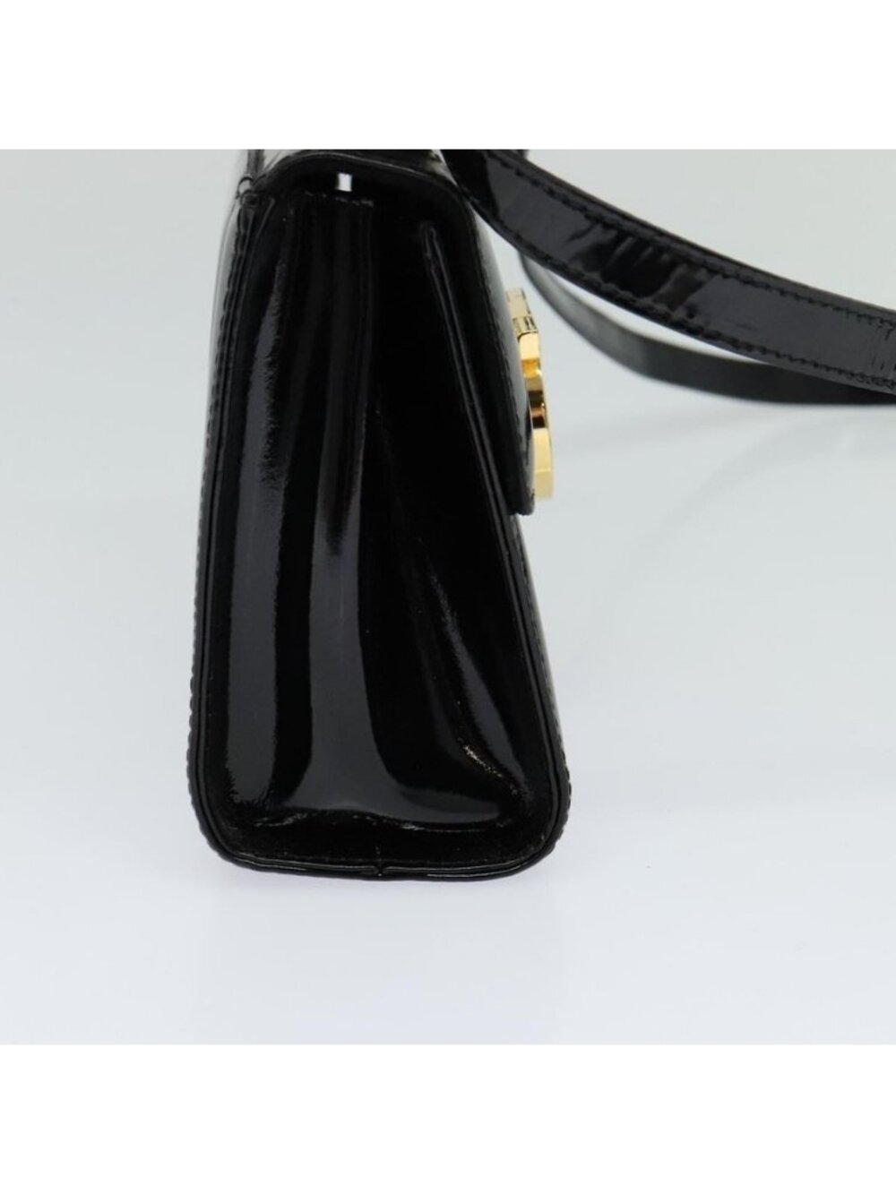 Authentic Salvatore Ferragamo Gancini Shoulder Bag Enamel Black Gold - Picture 10 of 16